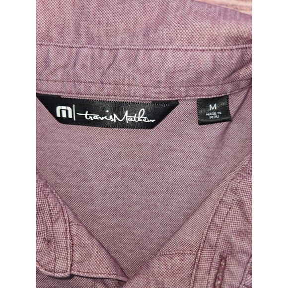 Travis Mathew Mens Maroon Polo Shirt Medium Short Sleeve Button-Up - Picture 5 of 8